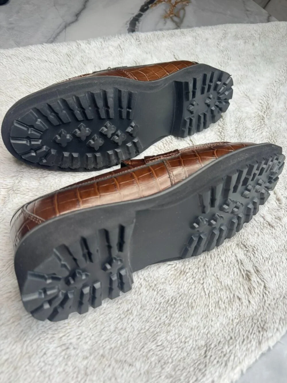 INC Mens Brown Faux Crocodile Penny Griffin Toe Block Heel Slip On Loafers 8.5M